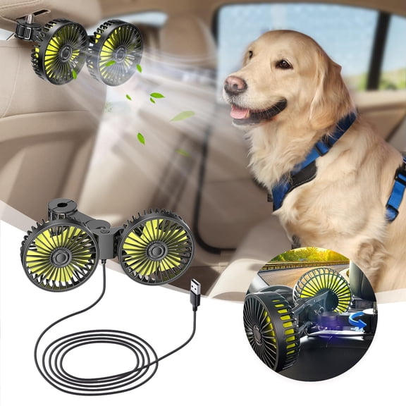Leeye Dual Head Car Fan, USB 12V 24V Rear Seat Cooling Fan with 3 Speeds & 360° Rotation, Backseat Headrest Ventilation Fan for SUV Truck RV, Black