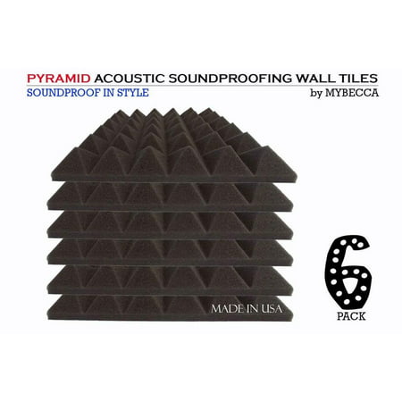 6 pack - Acoustic Foam Sound Absorption Pyramid Studio Treatment Wall Panels, 2