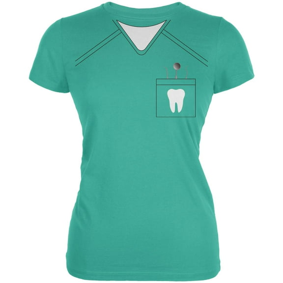 Halloween Women's Juniors Dentist Scrubs Costume Teal Short Sleeve Graphic Tee