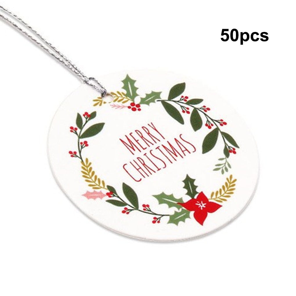 50 Pieces Gift Bags Hanging Tags Christmas Themed Round Paper Labels for Fa