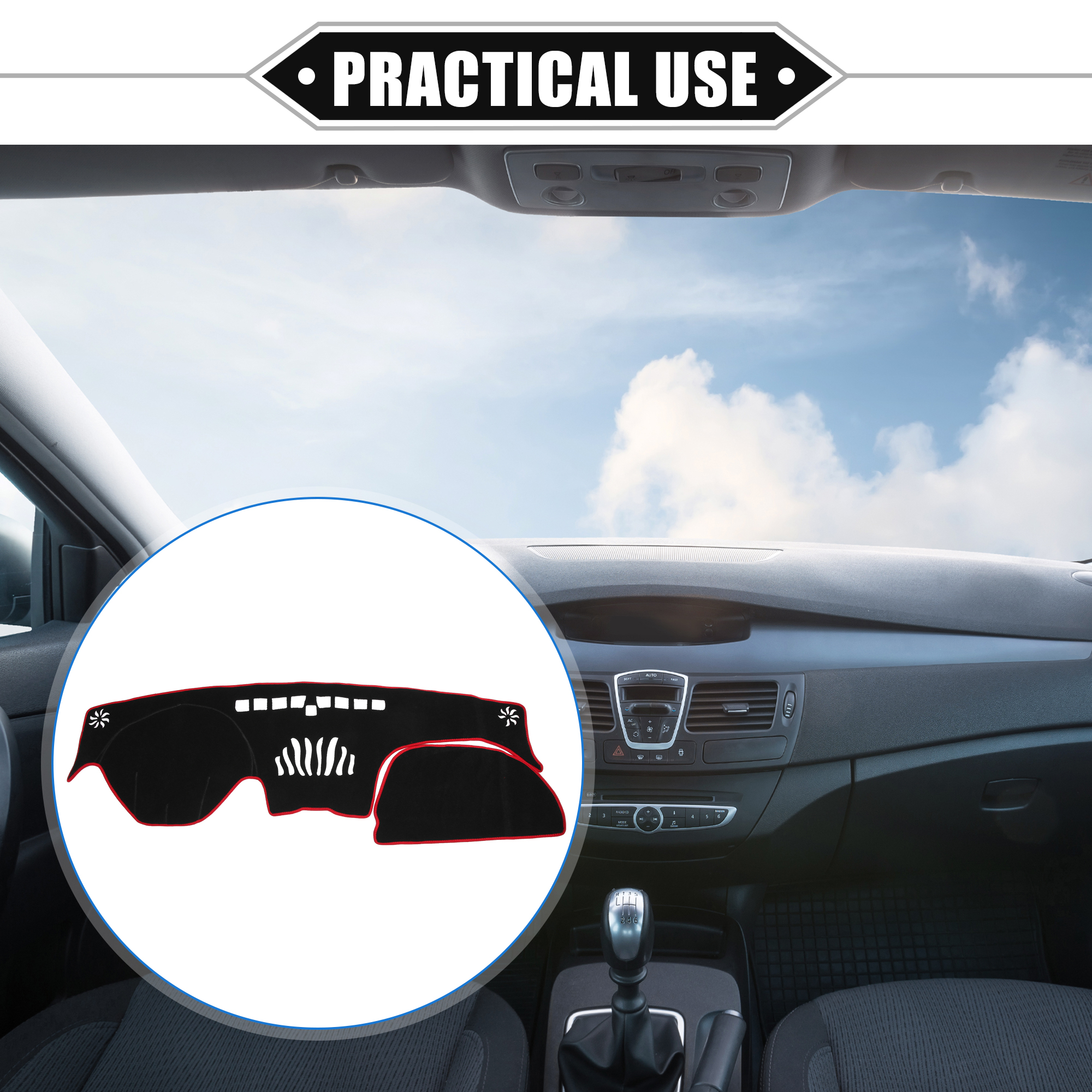 Unique Bargains Dashboard Cover for Hyundai Santa Fe 2019-2020 Non-slip Polyester Black Red Dash Cover Protector Mat