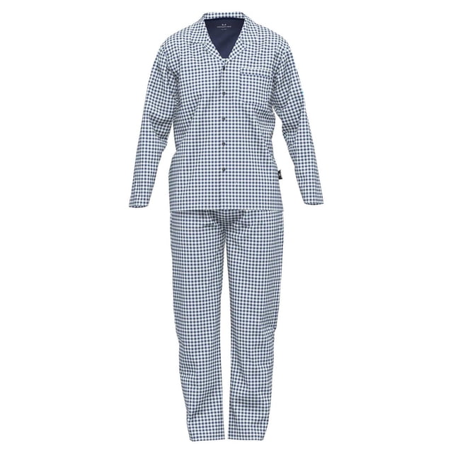 GÖTZBURG Pijama de Hombre - Ropa de Dormir, Pijama, Algodón, Cinta de Botones, a cuadros, largo Azul/Blanco S (Small)