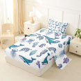 thumbnail image 2 of jejeloiu Watercolor Ocean Life Twin Sheets,Turtle Whale Print Bedding For Boys,Multicolor,3pcs,1 Fitted Sheet and 1 Pillowcase, 2 of 6