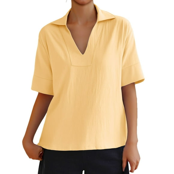 HXWCHs Women's Solid T-Shirt Tall Size Women's Casual V-Neck Loose Fit Short Sleeve Blouse top Comfortable Everyday Wear XXL Yellow