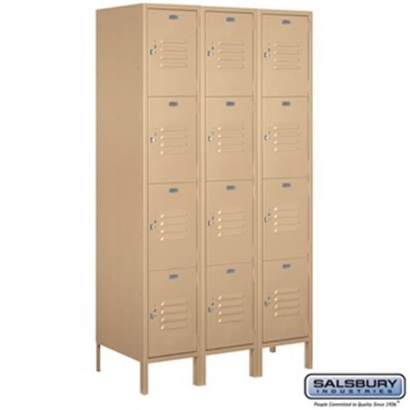 Salsbury 54368TN-A 3 x 6 x 18 in. Four Tier Extra Wide Standard Metal Locker, Tan - Assembled