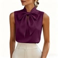 thumbnail image 2 of VBVC Women's Sleeveless Bow Tie Neck Satin Blouse, Ladies' Elegant Keyhole Dressy Tank Top, Solid Color Work Office Formal Shirt For Women,Purple,S-2XL, 2 of 9