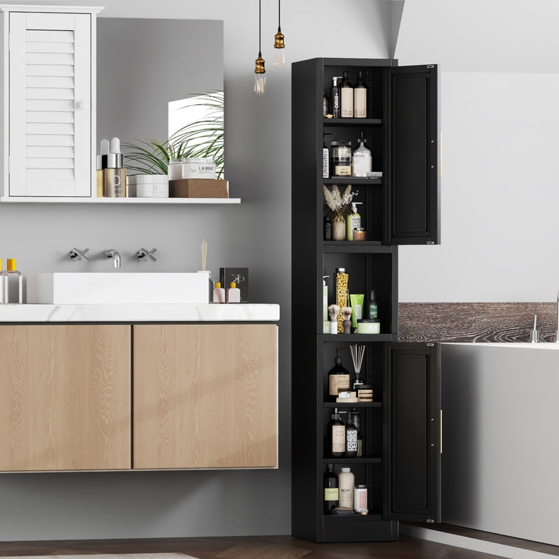 Ero 67" Metal Storage Cabinet with Lock, Tall Narrow Office File Cabinets with 2 Doors & 4 Adjustable Shelves