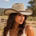 thumbnail image 2 of Sun Hat with Western Cutout Design and Wide Brim for Beach Travel Outdoor Cowboy Style Lightweight, 2 of 4