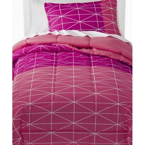 Geometric Twin XL Bed in Bag Pink Comforter Set Sheets Sham 5 Pc