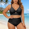 thumbnail image 2 of Women Plus Size Two Piece Set Swimwear Sleeveless Bikini Set Solid Color Camis Top Comfortable Fit Beachwear Black,Xl, 2 of 5
