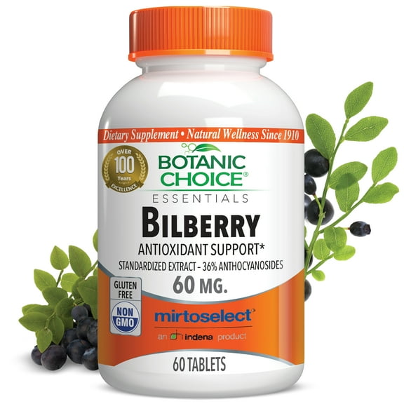 Botanic Choice Bilberry Extract Standardized for 36% Vision Herbal Supplement, 60 tablets