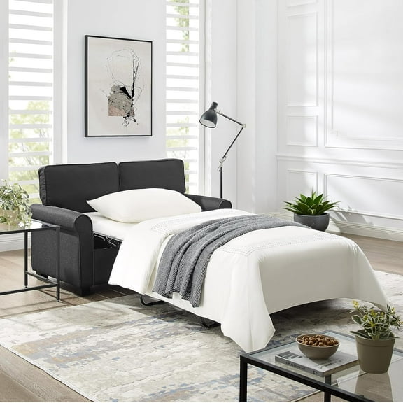 Convertible Sectional Sleeper Sofa, 2-in-1 Pull-Out Sofa Bed with High Backrest, Comfy Loveseat Sofa Couch for Living Room and Small Spaces, Black