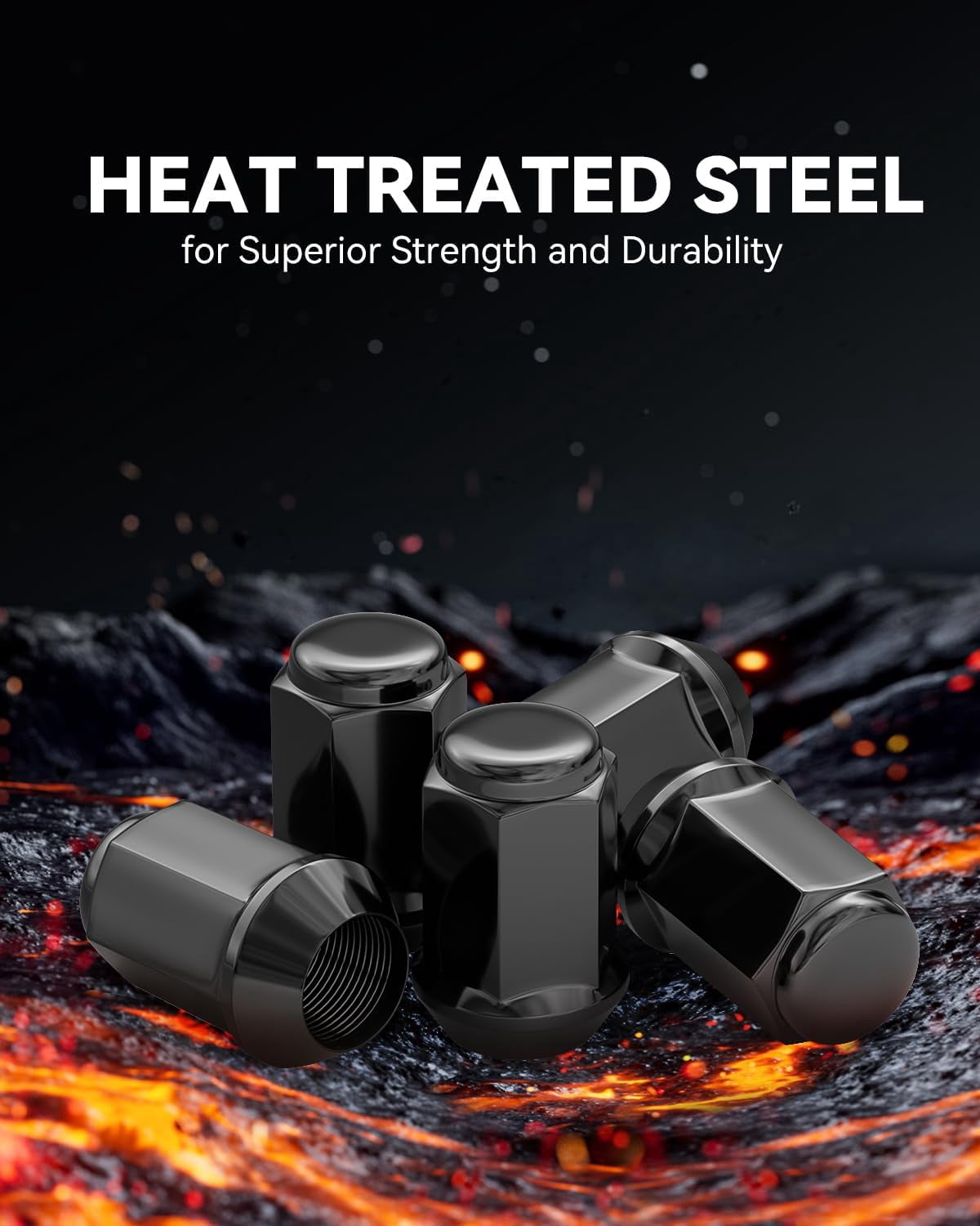 1/2x20 Lug Nuts Black 20pcs, Chrome 1/2''-20 Closed End Bulge Acorn Lug Nuts Set, 1.38" Tall 3/4" Hex One-Piece Solid Black OEM Factory Style Large Acorn Seat Wheel Nuts