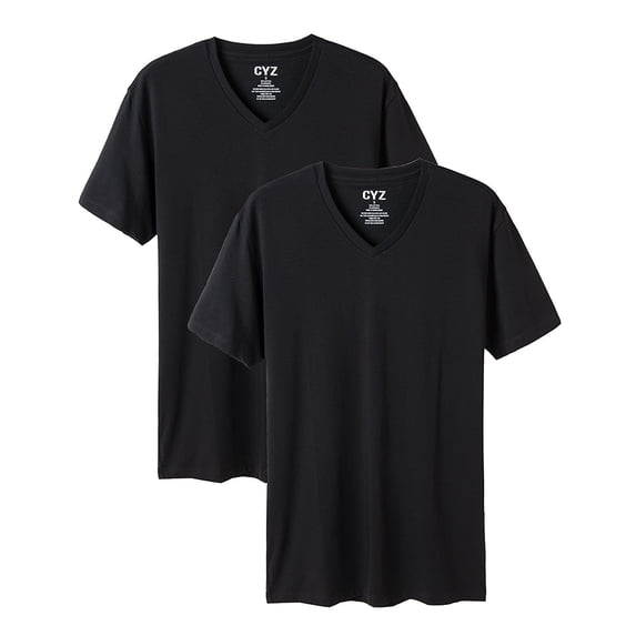 CYZ Mens 2-PK Cotton Stretch V-Neck Fitted T-Shirt