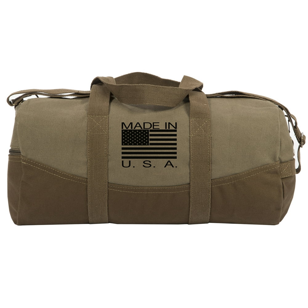 Made in the USA Two Tone Canvas 19” Duffel Bag, Brown Bottom & Detachable Strap