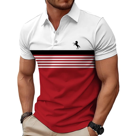 Fnnxeal Mens Polo Shirts Graphic Casual Short Sleeve Collared Summer Golf Polo Red Shirts for Men Size 2XL