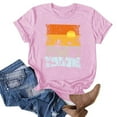 thumbnail image 2 of Women's Summer Clothes Beach Style Basic T-Shirts Round Neck Blouse Y2K Tops Dressy Casual Vintage Short Sleeve Tunic Tops for Lady Loose Fit Flowy Sunset Graphic Tees Fashion 2024 Pink T Shirts XXL, 2 of 3