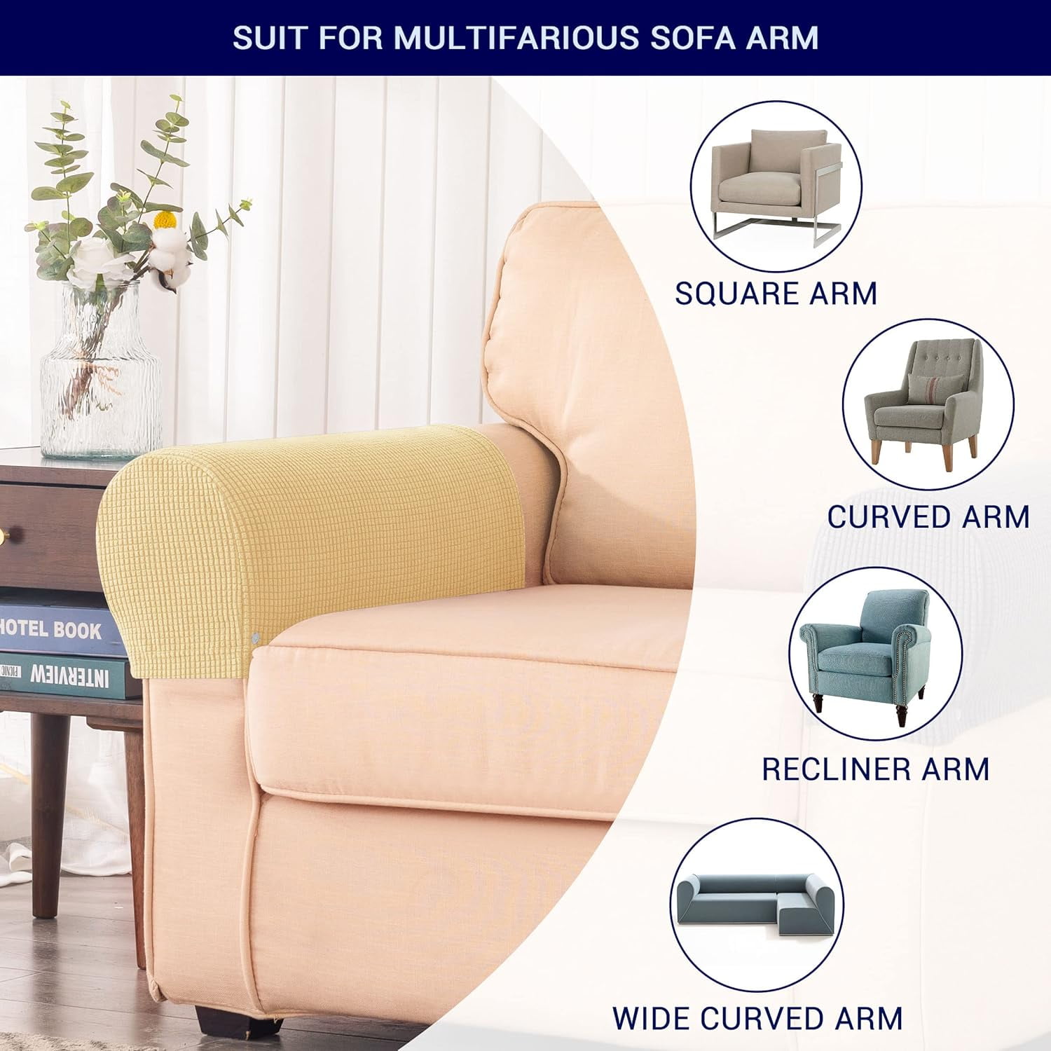 Stretch Armrest Spandex Arm Covers for Chairs Couch Armchair Slipcovers for Recliner Sofa with Twist Pins 2pcs