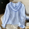 thumbnail image 5 of Ohufall Women's Striped Hooded Sun Shirt, Drawstring Hood Button Front Seersucker Long Sleeve Cover Up Jacket, 5 of 7