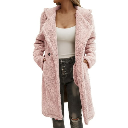 Baqcunre Women s Clothing Womens Autumn Winter Casual Solid V Neck Hoodie Long Sleeve Mid Long Jacket Coat Valentines Day Gifts 1Pc Jacket Pink L