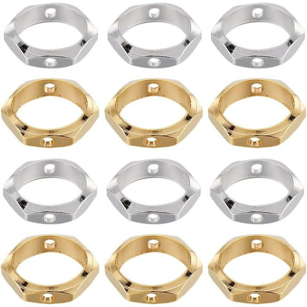 1 caja de 60 marcos de cuentas de latón, marco de cuentas espaciadoras plateadas, marco de cuentas espaciadoras de metal hueco de latón pequeño chapado en oro real de 24 quilates.