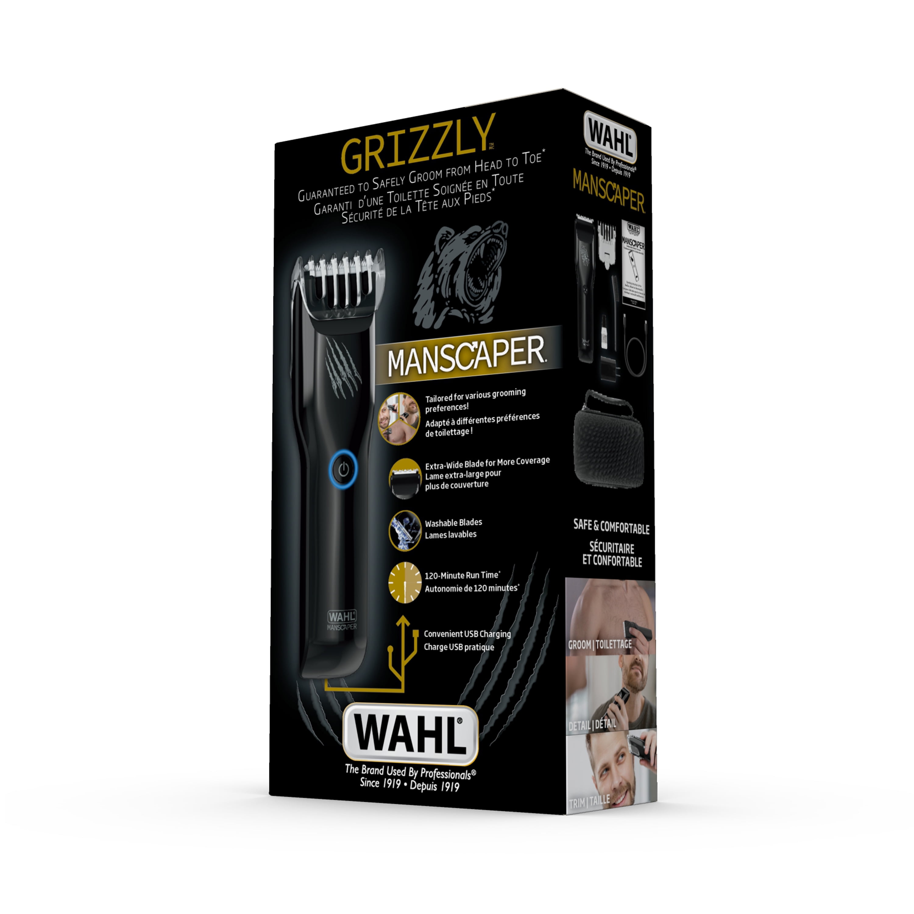 Wahl Tondeuse/Coupe-poils corporelle Grizzly avec lame extra-large, autonomie 120 min, étanche, chargement USB – Modèle 3296 WAHL GRIZZLY TOND