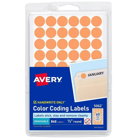 Avery Handwrite Only Removable Round Color-Coding Labels 1/2" dia Neon Orange