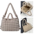 thumbnail image 2 of Bolso Hombro Acolchado Plisado Popular Mochila Escolar Acolchada Gran Capacidad para Estudiantes F (Caqui), 2 of 9