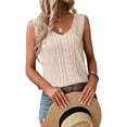 thumbnail image 3 of Women Sleeveless Tank Tops Cable Knit Sweater Vests V Neck Casual Clothes SummerTrendy Outfits 2025 Apricot S, 3 of 7