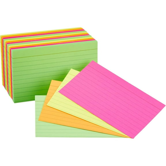 Ruled Index Flash Cards for Studying and Note Taking, Assorted Neon Colored, 3x5 Inch, 300-Count