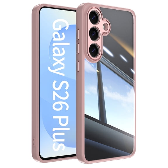 Phone Case for Samsung Galaxy S26 Plus, Lightweight Clear Back with Lens Protector, TPU PC Material, Anti-Scratch Shockproof Ultra Slim Case Cover for Samsung Galaxy S26 Plus, Pink