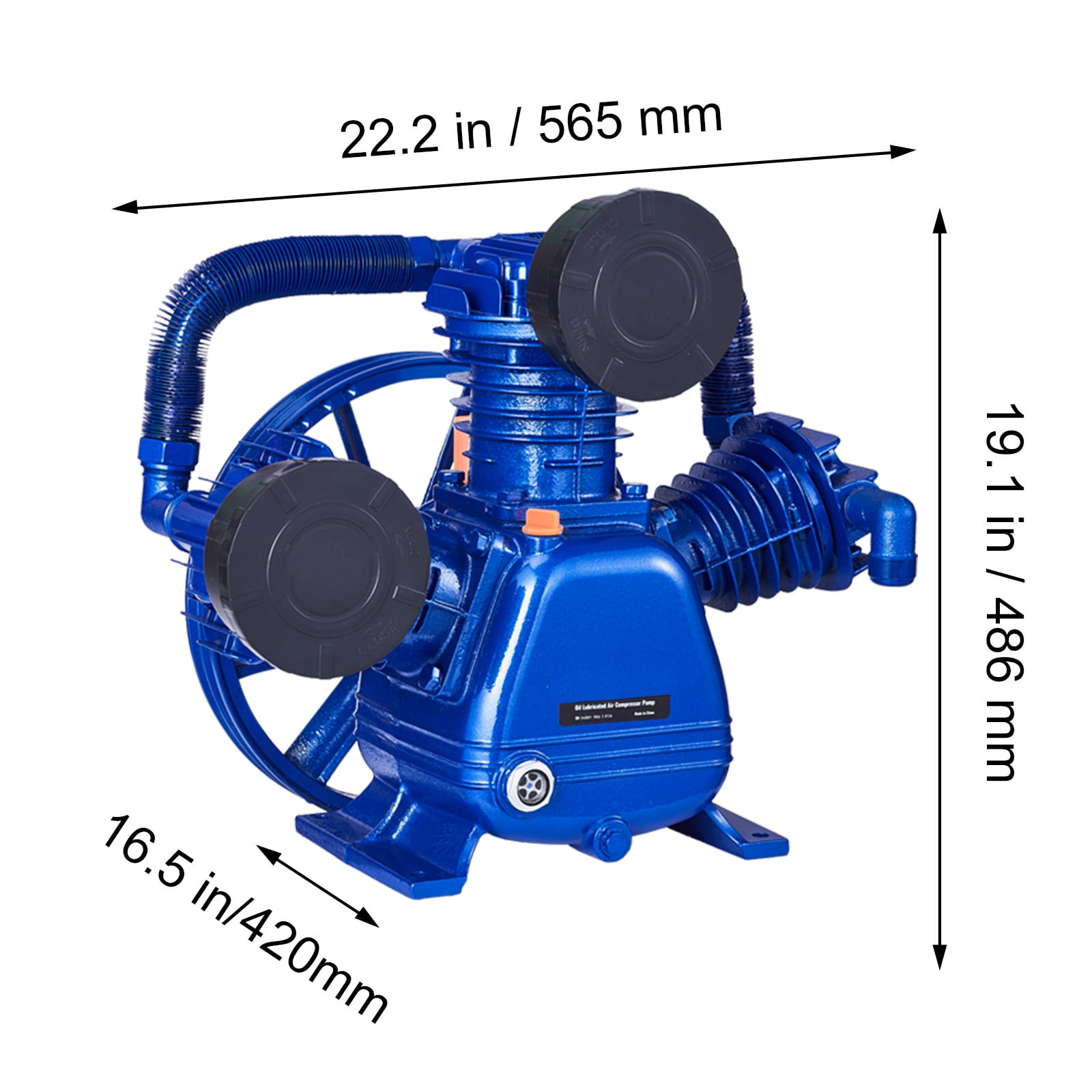 KFFKFF 10HP Air Compressor Pump Head, 17.5CFM at 90PSI, 3-Cylinder Oil-Lubricated Piston Pump, Dual Stage V-Type Cast Iron Replacement with Maximum 185PSI Pressure