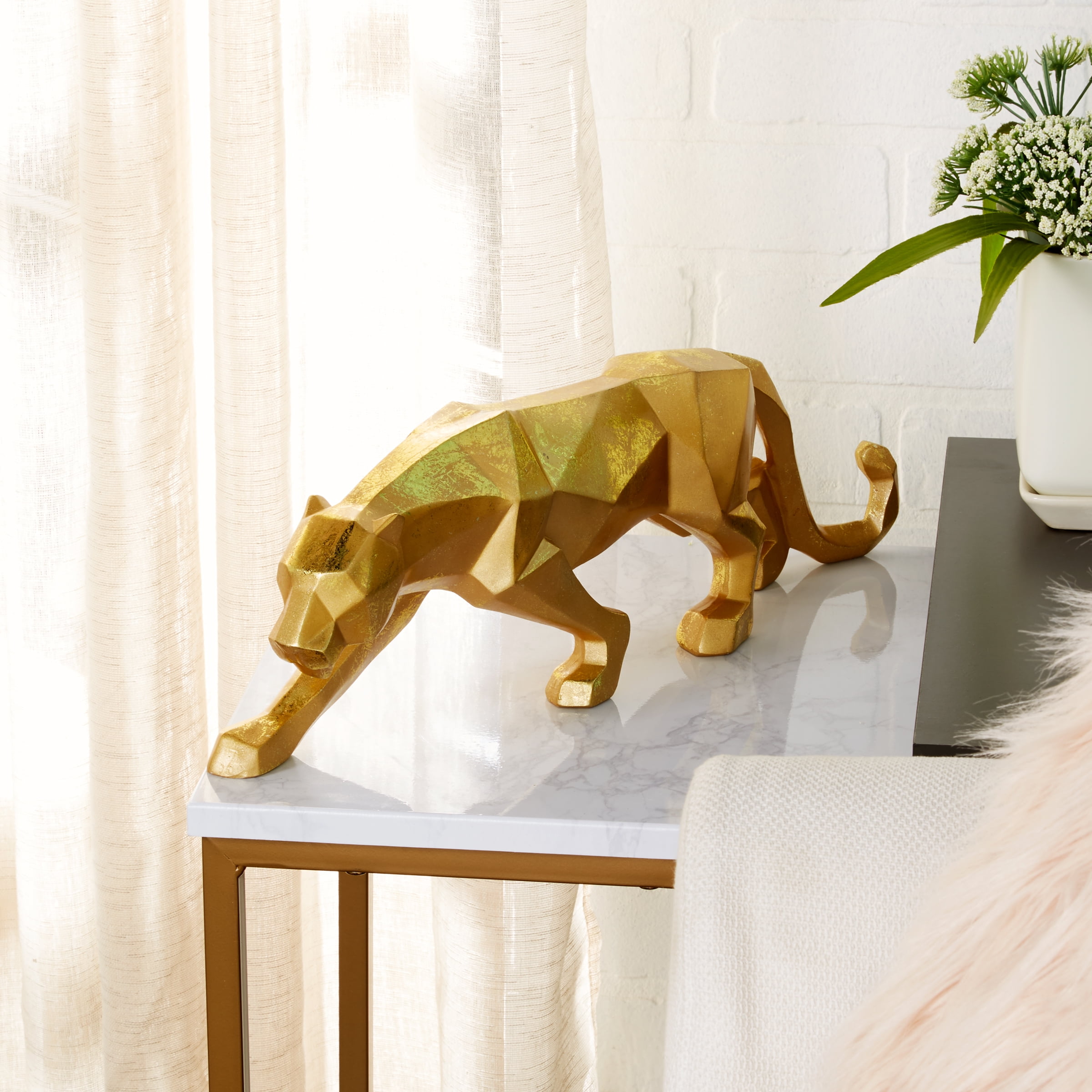 CosmoLiving Large Modern Style Metallic Gold Leopard Statue Table Decor