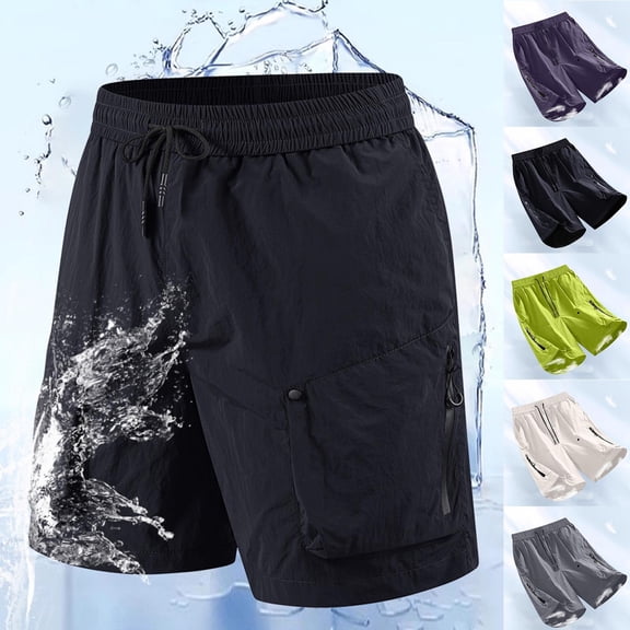lcziwo Mens Cropped Pants with Multiple Pockets Big and Tall Casual Summer Cargo Shorts Solid Color Travel Fishing Work Shorts Gray XL
