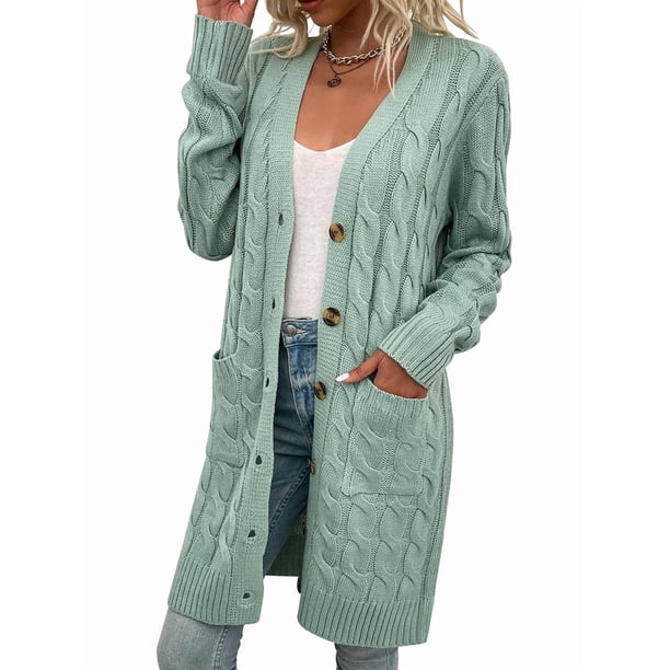 Suéter Cárdigan de Larga para Mujer, Otoño e Invierno, Tejido de Punto , con Botones Delanteros, Abrigo Judías M