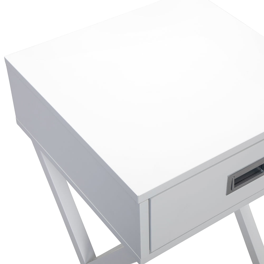 Kepooman 2-PCS Nightstand, X-Leg End Table, Side Table, Wood Accent Table with Storage for Bedroom, White