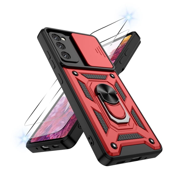 Funda ATUMP para Samsung Galaxy S20 FE 5G con Protector de Pantalla HD y Cubierta Deslizante para Cámara, Soporte Anillo Magnético [Grado Militar] para Galaxy S20 FE 5G, Rojo