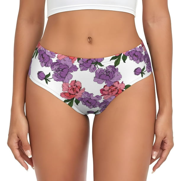 Fotbe Peonies Calzones Estampados para Mujer – Ropa Interior de Algodón, Cómoda, Suave y Elástica-Large