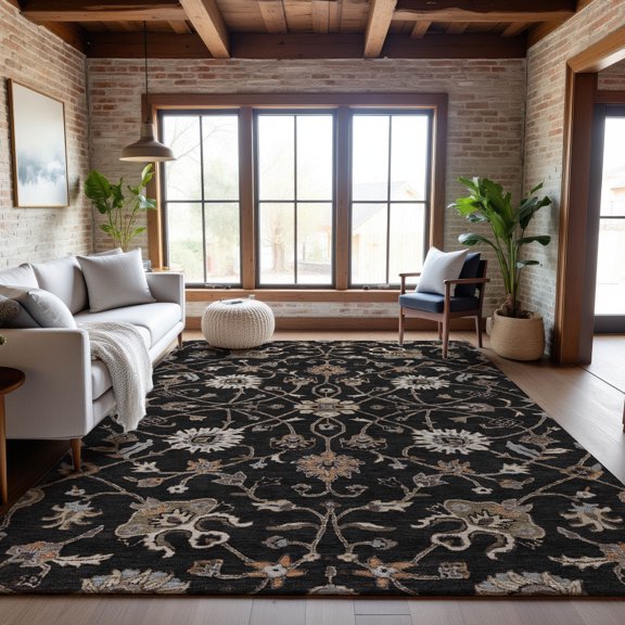 Addison Rugs Mayfield Premium Machine Washable Traditional Global Black Rectangle Rug, 8' x 10'