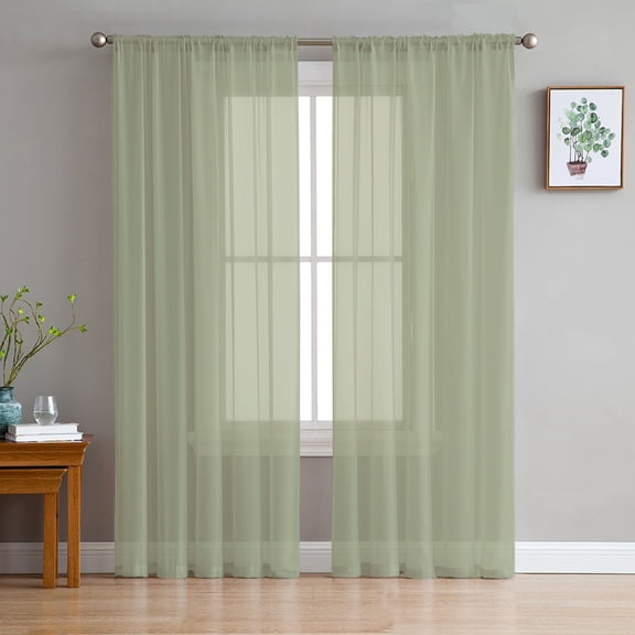 Sage Green Semi Sheer Curtains 72 Inch Length 2 Panels Set, Farmhouse Sage Green Decor Sheer Kitchen Curtain Privacy Voile Window Curtain for Living Room Bedroom Rod Pocket Drapes