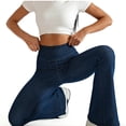 thumbnail image 3 of Felirenzacia Women's High Elastic Wasitband Skinny Flare Leggings, Seamless Fitness 4 Way Stretch Yoga Bootcut Athletic Pants, Dark Blue,S, 3 of 10