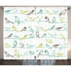 Apartment Decor Curtains 2 Panels Set, Various Type Of Birds Sitting And Chirping On The Wires Musical Creatures Print, Living Room Bedroom Accessories, By Ambesonne