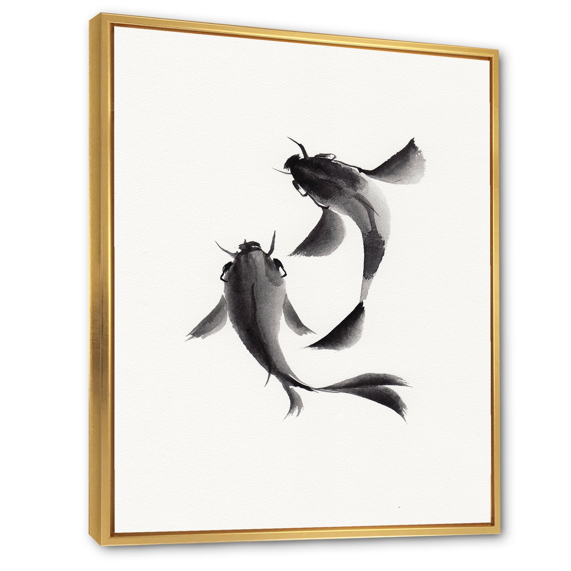 Designart 'Black and White Vintage Fish II' Nautical & Coastal Framed Canvas Wall Art Print