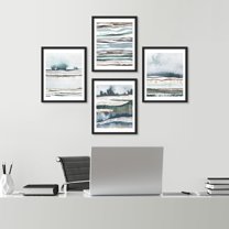 PixonSign Framed Wall Art Blue Pastel Paint Stroke Landscapes Prints, Set of 4 Abstract Shapes Wall Decor Arts, Colorful Wall Décor, Adhesive Canvas Poster, Modern Home Artwork - 12"x16" Black