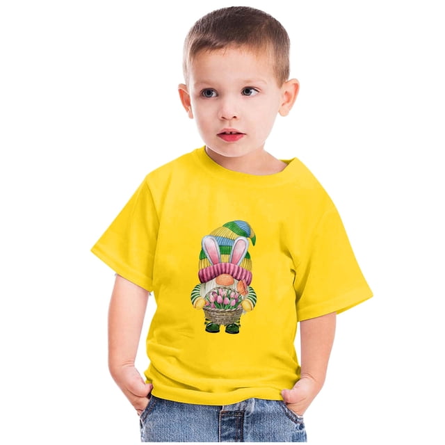 Qiopertar Haut à Manches Courtes Imprimé Nain de Pâques pour Enfants Garçons Filles Mode Col Rond en Solde à Moins de 5$ en Solde