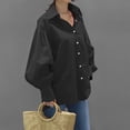 thumbnail image 4 of Womens Solid Color Casual Shirt Long Sleeve Lapel Button Blouse Loose Top Turn Down Collar Black XXL, 4 of 7