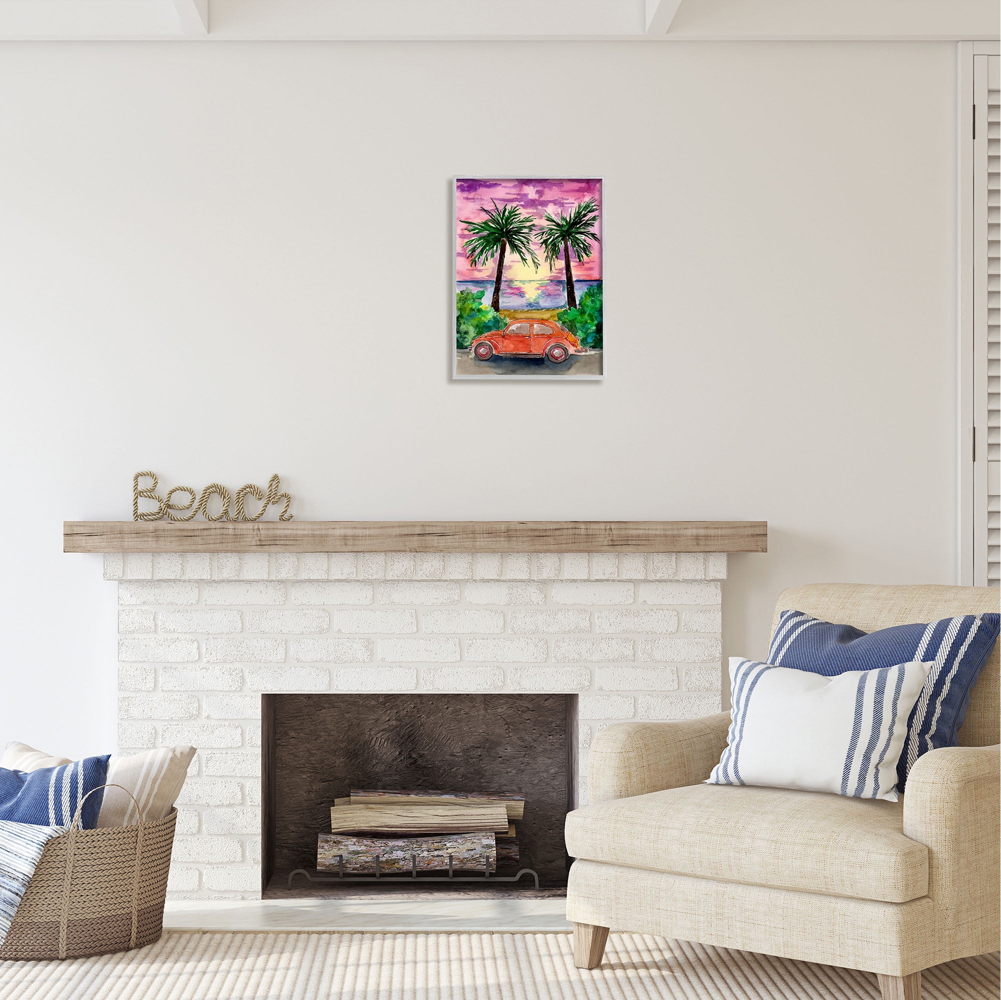 Stupell Industries Summer Beach Buggy Transportation Painting Gray Framed Art Print Wall Art, 16 x 20