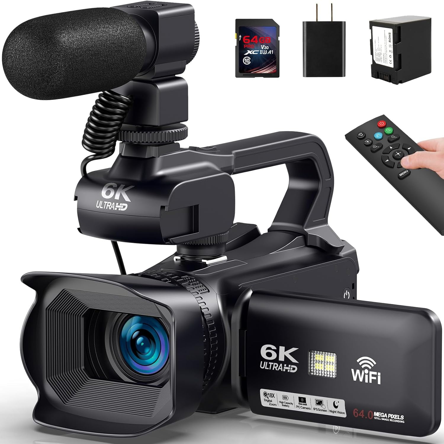 Video Camera Camcorder 4K 64MP 60FPS,HD Auto Focus Vlogging 4.0