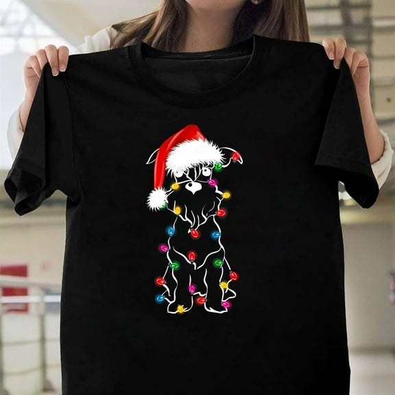 Funny Schnauzer Dog Tree Christmas Lights Pajama Unisex T-Shirt, Pet Holiday Gift G0948, Up to Size 5XL