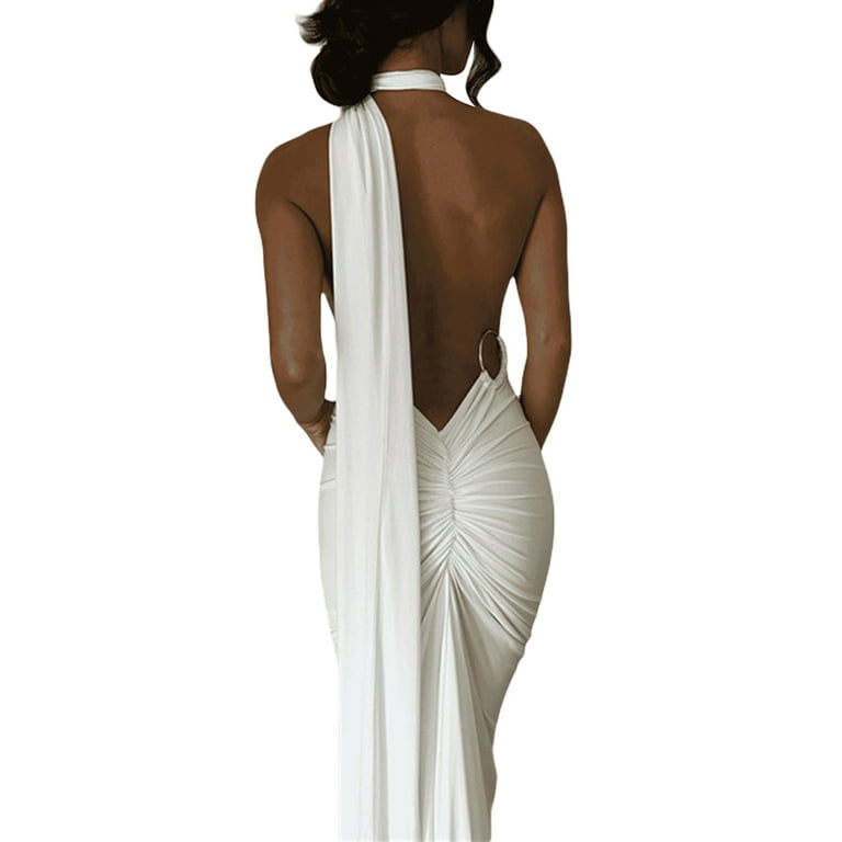 Women Sexy Spaghetti Strap Backless Maxi Dress Lace Up Bodycon Party Dress  Bandage Halter Evening Club Dress - Walmart.com